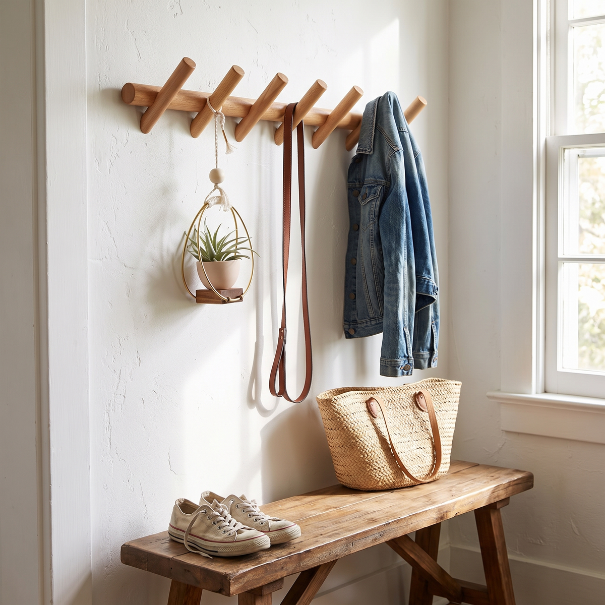 Maeve Solid Oak Wall Rack - Scandinavian Entryway Shelf Rack
